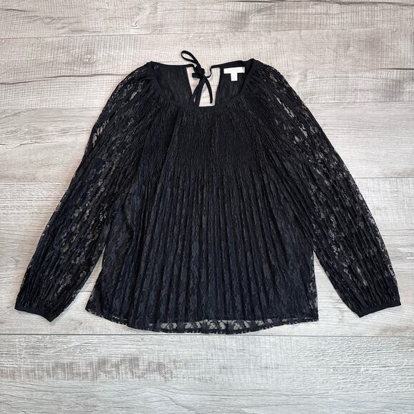 Lauren Conard LC Black Lace Open Shoulder Blouse WMNS Small Sheer Top Lined Boho - Picture 3 of 8